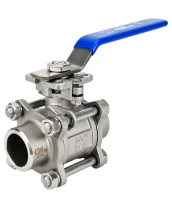 Кран шаровой DN.ru BV3232P(3pc)-FP-W-ISO-H Ду40 Ру40 полнопроходной, трехсоставной, корпус - нержавеющая сталь 316, уплотнение - PTFE, под приварку, с рукояткой, ISO-фланцем, WDVF