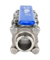 Кран шаровой DN.ru BV3232P(3pc)-FP-W-ISO-H Ду25 Ру63 полнопроходной, трехсоставной, корпус - нержавеющая сталь 316, уплотнение - PTFE, под приварку, с рукояткой, ISO-фланцем, WDVF