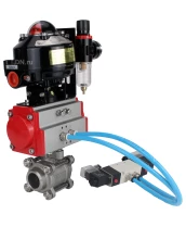 Кран шаровой DN.ru BV3232P(3pc)-FP-W-ISO-H Ду10 Ру63 полнопроходной двухходовой, нержавеющая сталь SS316, под приварку, уплотнение - PTFE, с пн.приводом DN.ru PA-DA-052 пн.распределителем 4V320-08 БПВ AFC2000 БКВ APL-510N-EX