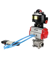 Кран шаровой DN.ru BV3232P(3pc)-FP-W-ISO-H Ду10 Ру63 под приварку, полнопроходной, корпус - нержавеющая сталь SS316, уплотнение - PTFE, с пн.приводом DN.ru PA-DA-052 пн.распределителем 4V320-10 БКВ APL-510N-EX