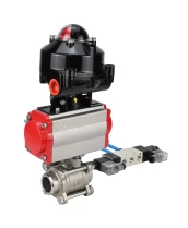 Кран шаровой DN.ru BV3232P(3pc)-FP-W-ISO-H Ду10 Ру63 под приварку, полнопроходной, корпус - нержавеющая сталь SS316, уплотнение - PTFE, с пн.приводом DN.ru PA-DA-052 пн.распределителем 4V320-08 БКВ APL-510N-EX