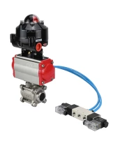 Кран шаровой DN.ru BV3232P(3pc)-FP-W-ISO-H Ду10 Ру63 под приварку, полнопроходной, корпус - нержавеющая сталь SS316, уплотнение - PTFE, с пн.приводом DN.ru PA-DA-052 пн.распределителем 4V320-08 БКВ APL-510N-EX