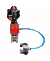 Кран шаровой DN.ru BV3232P(3pc)-FP-W-ISO-H Ду10 Ру63 под приварку, полнопроходной, корпус - нержавеющая сталь SS316, уплотнение - PTFE, с пн.приводом DN.ru PA-DA-052 пн.распределителем 4V320-08 БКВ APL-510N-EX