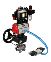 Кран шаровой DN.ru BV3232P(3pc)-FP-W-ISO-H WDVF Ду40 Ру40 полнопроходной, трехсоставной, нерж. сталь 316, PTFE, под приварку, с пн.приводом PA-DA-065, пн.распределителем 4V320-10 220В, БКВ APL-510N EX, руч. дублером MON1-250-T26-ISO, БПВ AFC2000