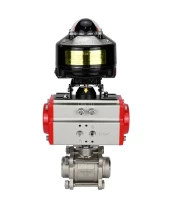 Кран шаровой DN.ru BV3232P(3pc)-FP-W-ISO-H Ду15 Ру63 полнопроходной двухходовой, нержавеющая сталь SS316, под приварку, уплотнение - PTFE, с пневмоприводом DN.ru PA-DA-52 и БКВ APL-510N-EX