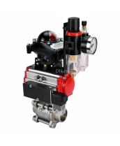 Кран шаровой DN.ru BV3232P(3pc)-FP-W-ISO-H Ду10 Ру63, полнопроходной под приварку, нержавеющая сталь SS316, уплотнение - PTFE, с пневмоприводом PA-DA-052 двойного действия, с пневмораспределителем 4M310-08 220В, с БКВ APL-210N, с БПВ AFC2000