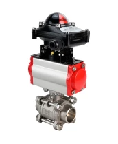 Кран шаровой DN.ru BV3232P(3pc)-FP-W-ISO-H Ду50 Ру40 полнопроходной двухходовой, нержавеющая сталь SS316, под приварку, уплотнение - PTFE, с пневмоприводом PA-SA-105 с возвратными пружинами, с пневмораспределителем 4M310-08 220В, с БКВ APL-210N