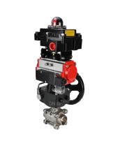Кран шаровой DN.ru BV3232P(3pc)-FP-W-ISO-H Ду10 Ру63, полнопроходной под приварку, нержавеющая сталь SS316, PTFE, с пневмоприводом PA-DA-052 двойного действия, с пневмораспределителем 4M310-08 220В, с БКВ APL-410N EX, с ручным дублером MON1-250-T26-ISO
