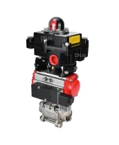 Кран шаровой DN.ru BV3232P(3pc)-FP-W-ISO-H Ду10 Ру63, полнопроходной под приварку, нержавеющая сталь SS316, уплотнение - PTFE, с пневмоприводом PA-DA-052 двойного действия, с пневмораспределителем 4M310-08 220В, с БКВ APL-410N EX