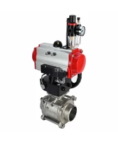 Кран шаровой DN.ru BV3232P(3pc)-FP-W-ISO-H Ду10 Ру63, полнопроходной под приварку, нержавеющая сталь SS316, уплотнение - PTFE, с пневмоприводом PA-DA-052, с пневмораспределителем 4M310-08 220В, с ручным дублером MON1-250-T26-ISO, с БПВ AFC2000