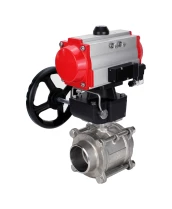 Кран шаровой DN.ru BV3232P(3pc)-FP-W-ISO-H Ду15 Ру63, полнопроходной под приварку, нержавеющая сталь SS316, уплотнение - PTFE, с пневмоприводом PA-DA-052 двойного действия, с пневмораспределителем 4M310-08 220В, с ручным дублером MON1-250-T26-ISO