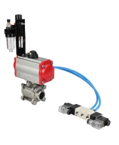 Кран шаровой DN.ru BV3232P(3pc)-FP-W-ISO-H Ду15 Ру63, полнопроходной под приварку, нержавеющая сталь SS316, уплотнение - PTFE, с пневмоприводом PA-DA-052 двойного действия, с пневмораспределителем 4V320-10 220В, с БПВ AFC2000