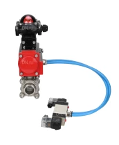 Кран шаровой DN.ru BV3232P(3pc)-FP-W-ISO-H Ду50 Ру40, полнопроходной под приварку, нержавеющая сталь SS316, уплотнение - PTFE, с пневмоприводом PA-SA-105 с возвратными пружинами, с пневмораспределителем 4V320-10 220В, с БКВ APL-210N