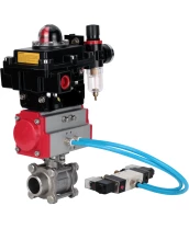 Кран шаровой DN.ru BV3232P(3pc)-FP-W-ISO-H Ду10 Ру63, полнопроходной под приварку, нержавеющая сталь SS316, уплотнение - PTFE, с пневмоприводом PA-DA-052 двойного действия, с пневмораспределителем 4V320-08 220В, с БКВ APL-410N EX, с БПВ AFC2000