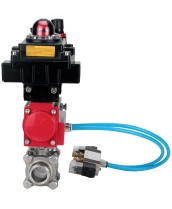 Кран шаровой DN.ru BV3232P(3pc)-FP-W-ISO-H Ду25 Ру63, полнопроходной под приварку, нержавеющая сталь SS316, уплотнение - PTFE, с пневмоприводом PA-DA-052 двойного действия, с пневмораспределителем 4V320-10 220В, с БКВ APL-410N EX, с БПВ AFC2000