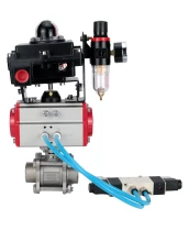 Кран шаровой DN.ru BV3232P(3pc)-FP-W-ISO-H Ду25 Ру63, полнопроходной под приварку, нержавеющая сталь SS316, уплотнение - PTFE, с пневмоприводом PA-DA-052 двойного действия, с пневмораспределителем 4V320-10 220В, с БКВ APL-410N EX, с БПВ AFC2000