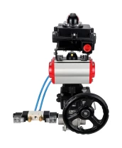 Кран шаровой DN.ru BV3232P(3pc)-FP-W-ISO-H Ду25 Ру63, полнопроходной под приварку, нержавеющая сталь SS316, PTFE, с пневмоприводом PA-DA-052 двойного действия, с пневмораспределителем 4V320-08 220В, с БКВ APL-410N EX, с ручным дублером MON1-250-T26-ISO