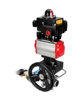 Кран шаровой DN.ru BV3232P(3pc)-FP-W-ISO-H Ду25 Ру63, полнопроходной под приварку, нержавеющая сталь SS316, PTFE, с пневмоприводом PA-DA-052 двойного действия, с пневмораспределителем 4V320-08 220В, с БКВ APL-410N EX, с ручным дублером MON1-250-T26-ISO