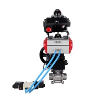 Кран шаровой DN.ru BV3232P(3pc)-FP-W-ISO-H Ду25 Ру63, полнопроходной под приварку, нержавеющая сталь SS316, PTFE, с пневмоприводом PA-DA-052 двойного действия, с пневмораспределителем 4V320-08 220В, с БКВ APL-410N EX, с ручным дублером MON1-250-T26-ISO