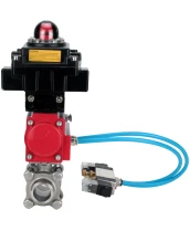 Кран шаровой DN.ru BV3232P(3pc)-FP-W-ISO-H Ду65 Ру25, полнопроходной под приварку, нержавеющая сталь SS316, уплотнение - PTFE, с пневмоприводом PA-DA-083 двойного действия, с пневмораспределителем 4V320-10 220В, с БКВ APL-410N EX