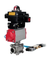 Кран шаровой DN.ru BV3232P(3pc)-FP-W-ISO-H Ду65 Ру25, полнопроходной под приварку, нержавеющая сталь SS316, уплотнение - PTFE, с пневмоприводом PA-DA-083 двойного действия, с пневмораспределителем 4V320-10 220В, с БКВ APL-410N EX