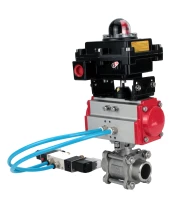 Кран шаровой DN.ru BV3232P(3pc)-FP-W-ISO-H Ду65 Ру25, полнопроходной под приварку, нержавеющая сталь SS316, уплотнение - PTFE, с пневмоприводом PA-DA-083 двойного действия, с пневмораспределителем 4V320-10 220В, с БКВ APL-410N EX