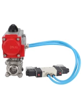 Кран шаровой DN.ru BV3232P(3pc)-FP-W-ISO-H Ду15 Ру63, полнопроходной под приварку, нержавеющая сталь SS316, уплотнение - PTFE, с пневмоприводом PA-DA-052 двойного действия, с пневмораспределителем 4V320-08 220В