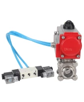 Кран шаровой DN.ru BV3232P(3pc)-FP-W-ISO-H Ду15 Ру63, полнопроходной под приварку, нержавеющая сталь SS316, уплотнение - PTFE, с пневмоприводом PA-DA-052 двойного действия, с пневмораспределителем 4V320-08 220В