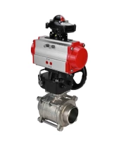 Кран шаровой DN.ru BV3232P(3pc)-FP-W-ISO-H Ду25 Ру63 полнопроходной двухходовой, нержавеющая сталь SS316, под приварку, уплотнение - PTFE, с пневмоприводом DN.ru PA-DA-052, блоком концевых выключателей APL-210N и ручным дублером MON1-250-T26-ISO
