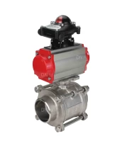 Кран шаровой DN.ru BV3232P(3pc)-FP-W-ISO-H Ду10 Ру63 полнопроходной двухходовой, нержавеющая сталь SS316, под приварку, уплотнение - PTFE, с пневмоприводом DN.ru PA-DA-52 и блоком концевых выключателей APL-210N