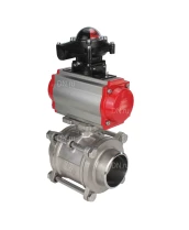 Кран шаровой DN.ru BV3232P(3pc)-FP-W-ISO-H Ду10 Ру63 полнопроходной двухходовой, нержавеющая сталь SS316, под приварку, уплотнение - PTFE, с пневмоприводом DN.ru PA-DA-52 и блоком концевых выключателей APL-210N