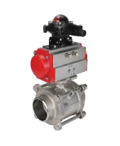Кран шаровой DN.ru BV3232P(3pc)-FP-W-ISO-H Ду10 Ру63 полнопроходной двухходовой, нержавеющая сталь SS316, под приварку, уплотнение - PTFE, с пневмоприводом DN.ru PA-DA-52 и блоком концевых выключателей APL-210N
