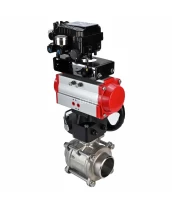 Кран шаровой DN.ru BV3232P(3pc)-FP-W-ISO-H Ду25 Ру63, полнопроходной под приварку, нержавеющая сталь SS316, PTFE, с пневмоприводом PA-DA-052, ручным дублером MON1-250-T26-ISO и с электропневматическим поворотным позиционером YT-1000RSN без обратной связи