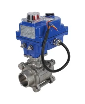 Кран шаровой DN.ru BV3232P(3pc)-FP-W-ISO-H Ду15 Ру63 полнопроходной двухходовой, нержавеющая сталь SS316, под приварку, уплотнение - PTFE, с 1/4-оборотным электроприводом DN.ru QT-N-003EM-O1-24VDC-У1 blue