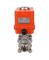 Кран шаровой DN.ru BV3232P(3pc)-FP-W-ISO-H Ду15 Ру63 полнопроходной двухходовой, нержавеющая сталь SS316, под приварку, уплотнение - PTFE, с 1/4-оборотным электроприводом DN.RU QT-N-003EM-O1-220VAC-У1 MINI