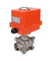 Кран шаровой DN.ru BV3232P(3pc)-FP-W-ISO-H Ду15 Ру63 полнопроходной двухходовой, нержавеющая сталь SS316, под приварку, уплотнение - PTFE, с 1/4-оборотным электроприводом DN.RU QT-N-003EM-O1-220VAC-У1 MINI