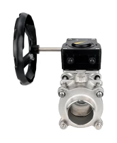 Кран шаровой DN.ru BV3232P(3pc)-FP-W-ISO-H Ду32 Ру63 полнопроходной двухходовой, нержавеющая сталь SS316, под приварку, уплотнение - PTFE, с ISO фланцем и редуктором DN.ru HAM RQN1-180Z-T40