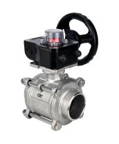 Кран шаровой DN.ru BV3232P(3pc)-FP-W-ISO-H Ду10 Ру63 полнопроходной двухходовой, нержавеющая сталь SS316, под приварку, уплотнение - PTFE, с ISO фланцем и редуктором DN.ru HGB RQN1-180Z с индикатором положения