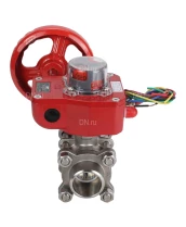 Кран шаровой DN.ru BV3232P(3pc)-FP-W-ISO-H Ду10 Ру63 полнопроходной двухходовой, нержавеющая сталь SS316, под приварку, уплотнение - PTFE, с ISO фланцем и редуктором DN.ru HGBF RQN1-180Z с индикатором положения и датчиком обратной связи