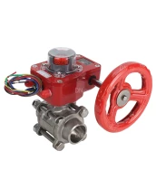 Кран шаровой DN.ru BV3232P(3pc)-FP-W-ISO-H Ду10 Ру63 полнопроходной двухходовой, нержавеющая сталь SS316, под приварку, уплотнение - PTFE, с ISO фланцем и редуктором DN.ru HGBF RQN1-180Z с индикатором положения и датчиком обратной связи