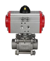 Кран шаровой DN.ru BV3232P(3pc)-FP-W-ISO-H Ду50 Ру40 полнопроходной двухходовой, нержавеющая сталь SS316, под приварку, уплотнение - PTFE, с пневмоприводом DN.ru PA-SA-105 с возвратными пружинами