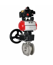 Кран шаровой DN.ru Ду50 Ру16 полнопроходной, межфланцевый, корпус - нержавеющая сталь 316, уплотнение - PTFE, с пневмоприводом PA-DA-083, БКВ APL-410N EX и ручным Дублером MON1-250-T26-ISO (BV3232P-FP-Fb-ISO-H WDVF)