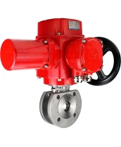 Кран шаровой DN.ru BV3232P-FP-Fb-ISO-H Ду50 Ру16 полнопроходной двухходовой, нержавеющая сталь, межфланцевый, уплотнение - PTFE, с электроприводом взрывозащищенным DN.ru QT-EX-005M-O2-220VAC-У1 с моментной муфтой и штурвалом