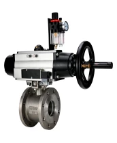 Кран шаровой DN.ru BV3232P-FP-Fb-ISO-H Ду100 Ру16, полнопроходной межфланцевый, нержавеющая сталь SS316, уплотнение - PTFE, с пневмоприводом PA-DA-105-1 двойного действия, с пневмораспределителем 4М310-08 24В NAMUR, с БПВ AFC2000