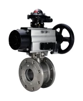 Кран шаровой DN.ru BV3232P-FP-Fb-ISO-H Ду80 Ру16, полнопроходной межфланцевый, нержавеющая сталь SS316, уплотнение - PTFE, с пневмоприводом PA-DA-105-1 двойного действия, с пневмораспределителем 4M310-08 24В, с БКВ APL-210N