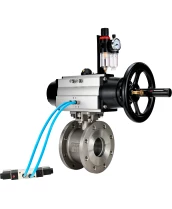 Кран шаровой DN.ru BV3232P-FP-Fb-ISO-H Ду100 Ру16, полнопроходной межфланцевый, нержавеющая сталь SS316, уплотнение - PTFE, с пневмоприводом PA-DA-105-1 двойного действия, с пневмораспределителем 4V320-10 220В, с БПВ AFC2000