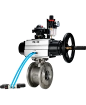 Кран шаровой DN.ru BV3232P-FP-Fb-ISO-H Ду100 Ру16, полнопроходной межфланцевый, нержавеющая сталь SS316, уплотнение - PTFE, с пневмоприводом PA-DA-105-1 двойного действия, с пневмораспределителем 4V320-10 220В, с БКВ APL-210N, с БПВ AFC2000