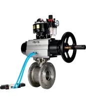 Кран шаровой DN.ru BV3232P-FP-Fb-ISO-H Ду100 Ру16, полнопроходной межфланцевый, нержавеющая сталь SS316, уплотнение - PTFE, с пневмоприводом PA-DA-105-1 двойного действия, с пневмораспределителем 4V320-10 220В, с БКВ APL-510N EX, с БПВ AFC2000