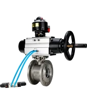 Кран шаровой DN.ru BV3232P-FP-Fb-ISO-H Ду100 Ру16, полнопроходной межфланцевый, нержавеющая сталь SS316, уплотнение - PTFE, с пневмоприводом PA-DA-105-1 двойного действия, с пневмораспределителем 4V320-10 220В, с БКВ APL-510N EX