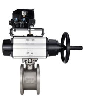 Кран шаровой DN.ru BV3232P-FP-Fb-ISO-H Ду100 Ру16, полнопроходной межфланцевый, нержавеющая сталь SS316, уплотнение - PTFE, с пневмоприводом PA-DA-105-1 двойного действия и с электропневматическим поворотным позиционером YT-1000RSN с обратной связью